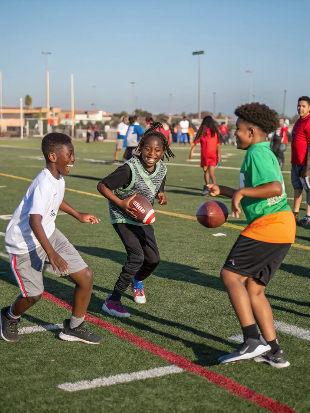 A close-up, heartwarming image of young children participating in a football training session, showcasing the joy and teamwork fostered by the Union Sportive de Coarraze-Nay's programs.