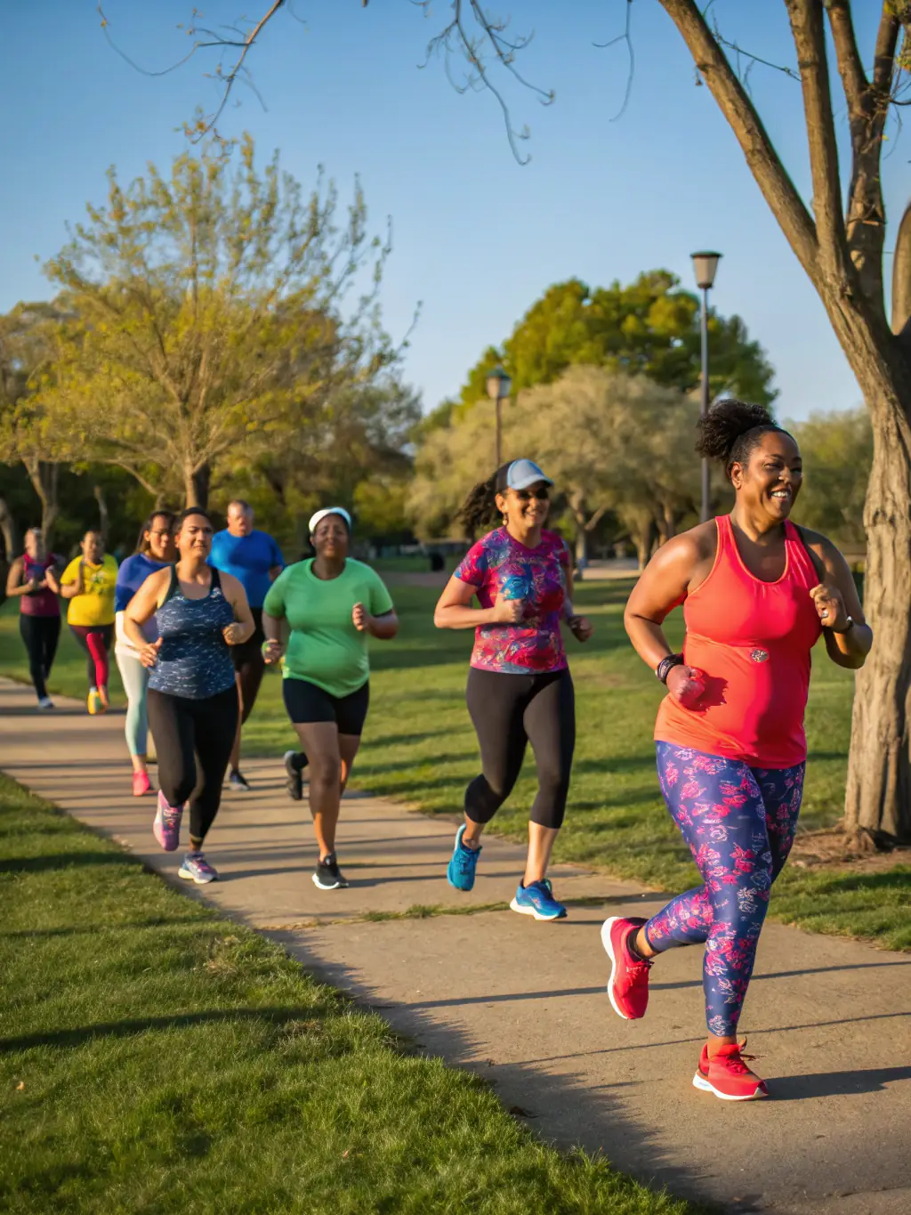 A photo of a diverse group of people participating in a local marathon, highlighting community engagement and healthy lifestyles.